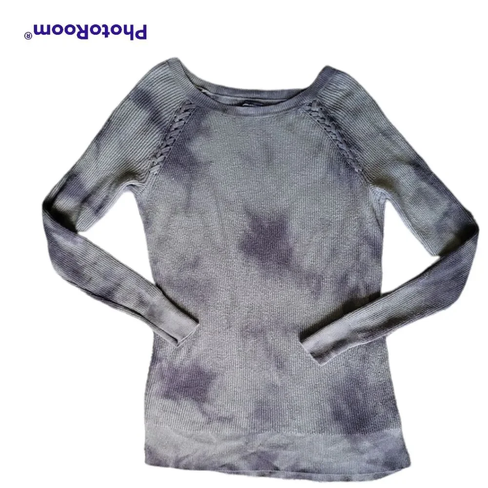AEO Green/Black TieDye Sweater W Criss-Cross Tie Shoulders - S